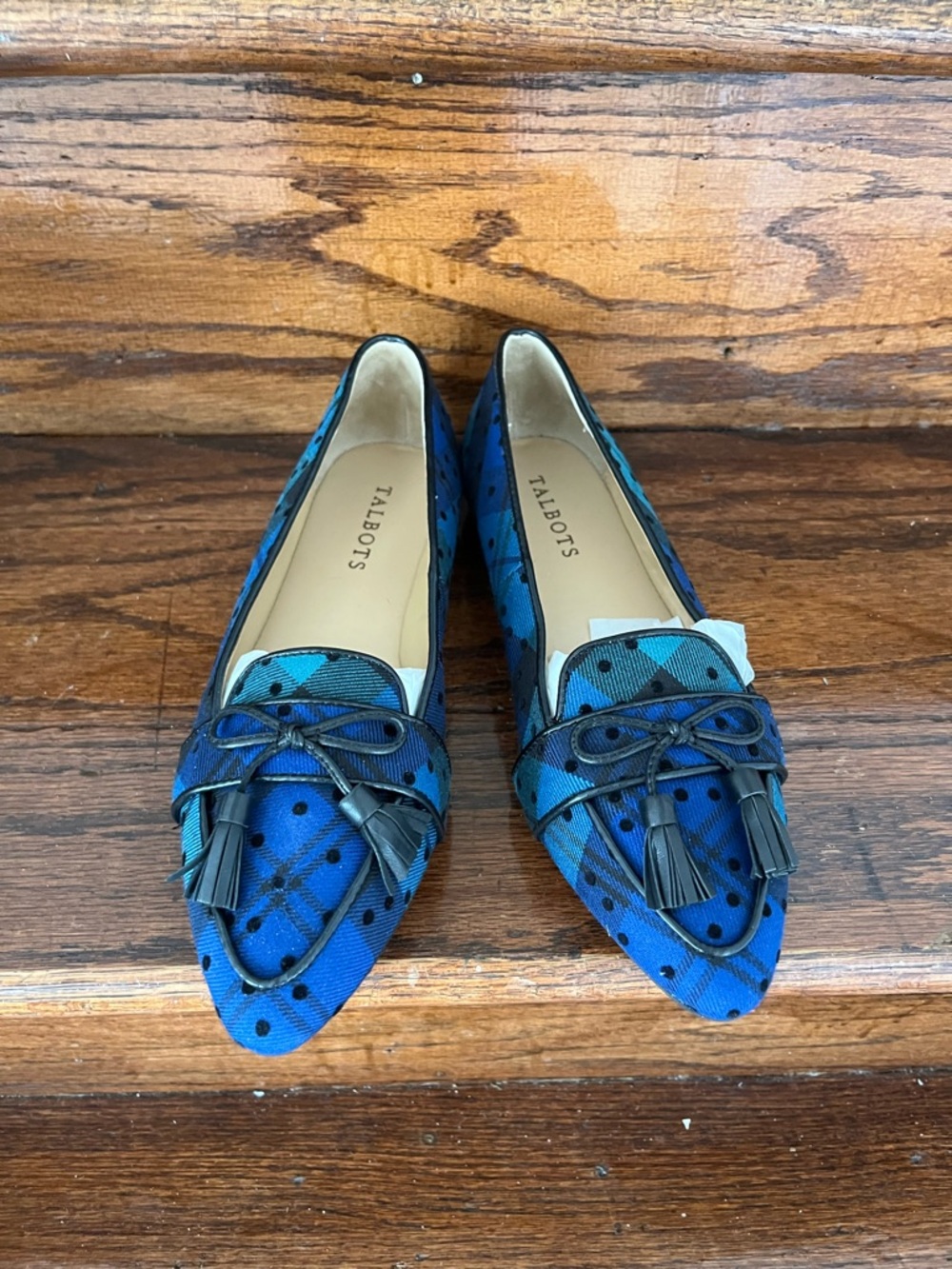 Talbots Francesca Tartan Plaid Dot Driving Flats  7.5 Tassel Bow Preppy Loafer